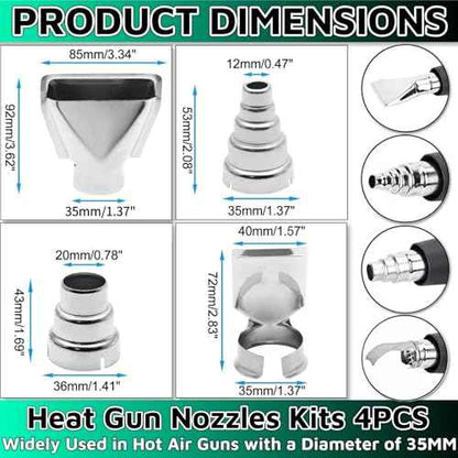 Heat Gun Nozzles Kit 4Pcs,35mm Bottom Soldering Gun Kit M18 Heat Gun Attachments Soldering Accessories Reflector Heat Resisting Stainless Steel for Hot Air Gun Soldering Station Nozzle Tool