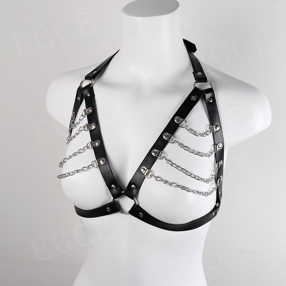 Punk Black Leather Chest Harness,Chest Harness for Women Fashion Goth Belt,Punk Women Waist Belts PU Leather Fashion Body Chain Belt Circle Rave Halloween Accessories Belt Adjustable Gothic