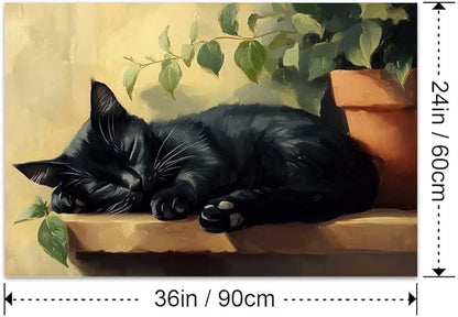 Yesad Cat Wall Art, Sleeping Cat Print Poster Cat Painting Pictures Rustic Wall Décor for Living Room Bedroom Farmhouse Decorations Cat Lover Gift (Unframed,36”x24”, Cat4)