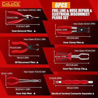 6Pcs Electrical Connector Tool Kit - Pliers, Separator, Remover, Clamp Clip, Disconnect Tool for Hose, Fuel Line, Spark Plug Wire