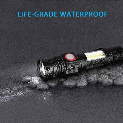 iToncs LED Rechargeable, Super Bright Magnetic Flashlight with COB Work Light, Waterproof, 4 Modes, Pocket Tactical Flashlights for Outdoor Camping Emergency 2 Packs