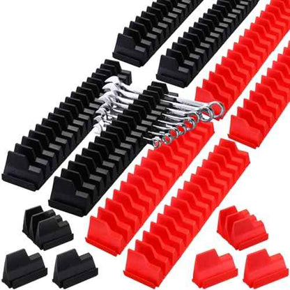 72 Pcs Modular Wrench Organizer for 80 Wrenches Wrench Holder Storage 2 Sets Magnetic Modular Tool Socket Organizer for Tool Box Drawer Organization and Storage(Red, Black)