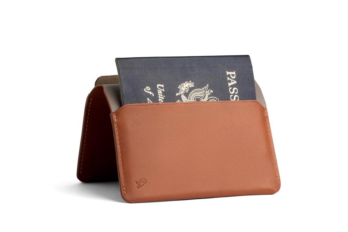 Bellroy Passport Cover (slimline travel wallet/pouch with card slots and space for cash plus travel documents) - Caramel