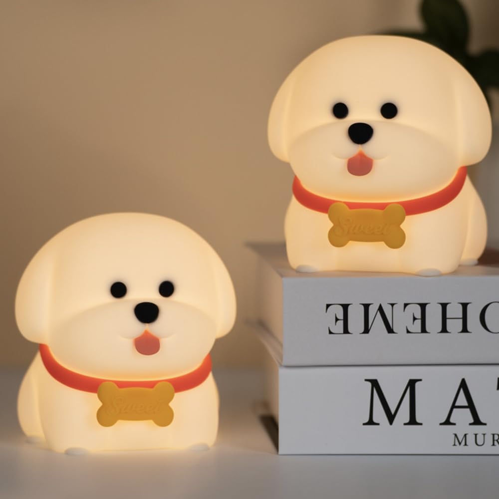 Wonderboy Puppy Night Light, 3000K Warm Light, RGB Color Mode, Adjustable Brightness, 15-Min Auto Off, Silicone, White