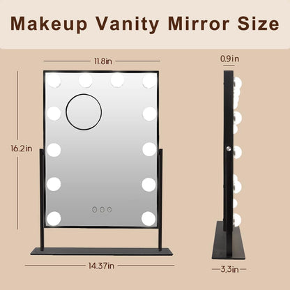 Hansong Vanity Mirror with Lights Makeup Mirror with Lights 12 Dimmable Bulbs Hollywood Lighted Makeup Mirror Detachable 10x Magnification 3 Color Lighting Modes