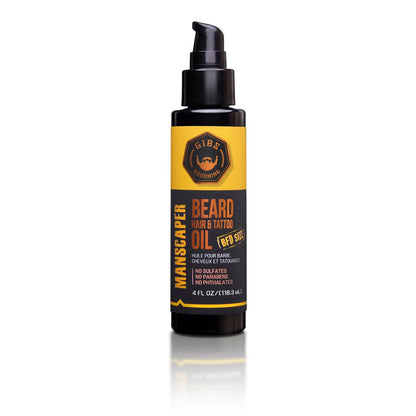 GIBS Beard, Hair & Tattoo Oil - Softens & Strengthens Beard Growth, Moisturizes Skin (4 Scents, 2 Sizes)