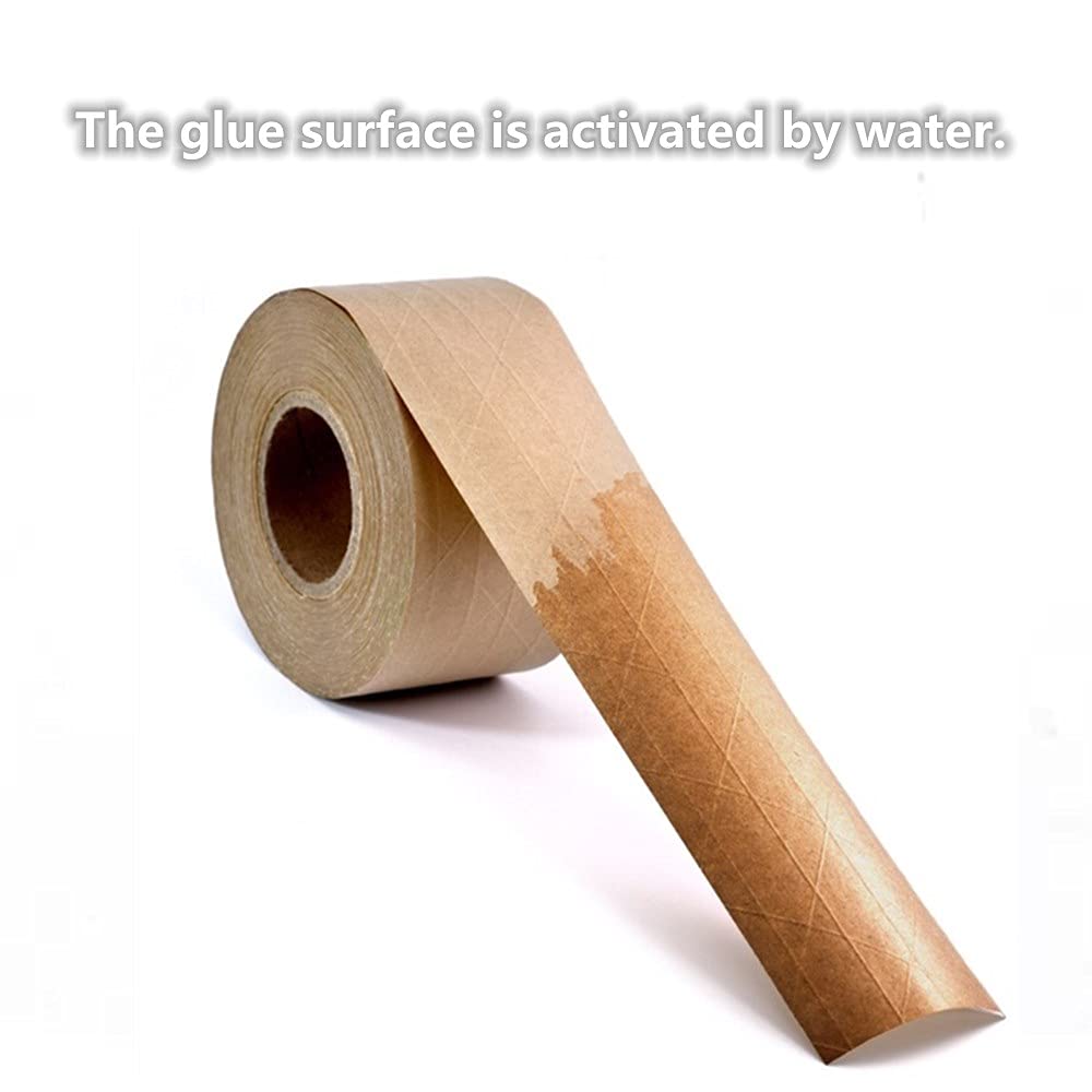 Reinforced Gummed Kraft Paper Packing Tape, Water Activated Kraft Tape, 50 yds Length x 2" Width, Brown Carton Box Packing Tape,Sealing Fiberglass Kraft Tape (2 Inches x 150 Feet)