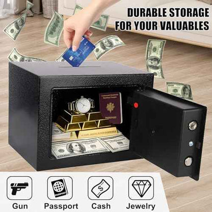Mini Electronic Safe Box with Digital Keypad & Keys, Small Safe Deposit Boxes with Coin Slot, Safety Boxes for Home Office Dorm, Drop-resistant & Durable, For Cash, Jewelry, Passport