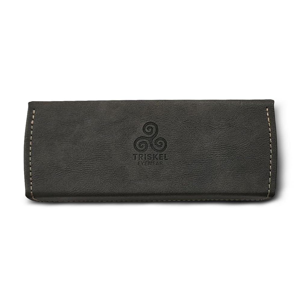 TRISKEL EYEWEAR Handmade Double Sunglasses Case, Premium PU Leather with Soft Flocking Lining (Warm Charcoal)