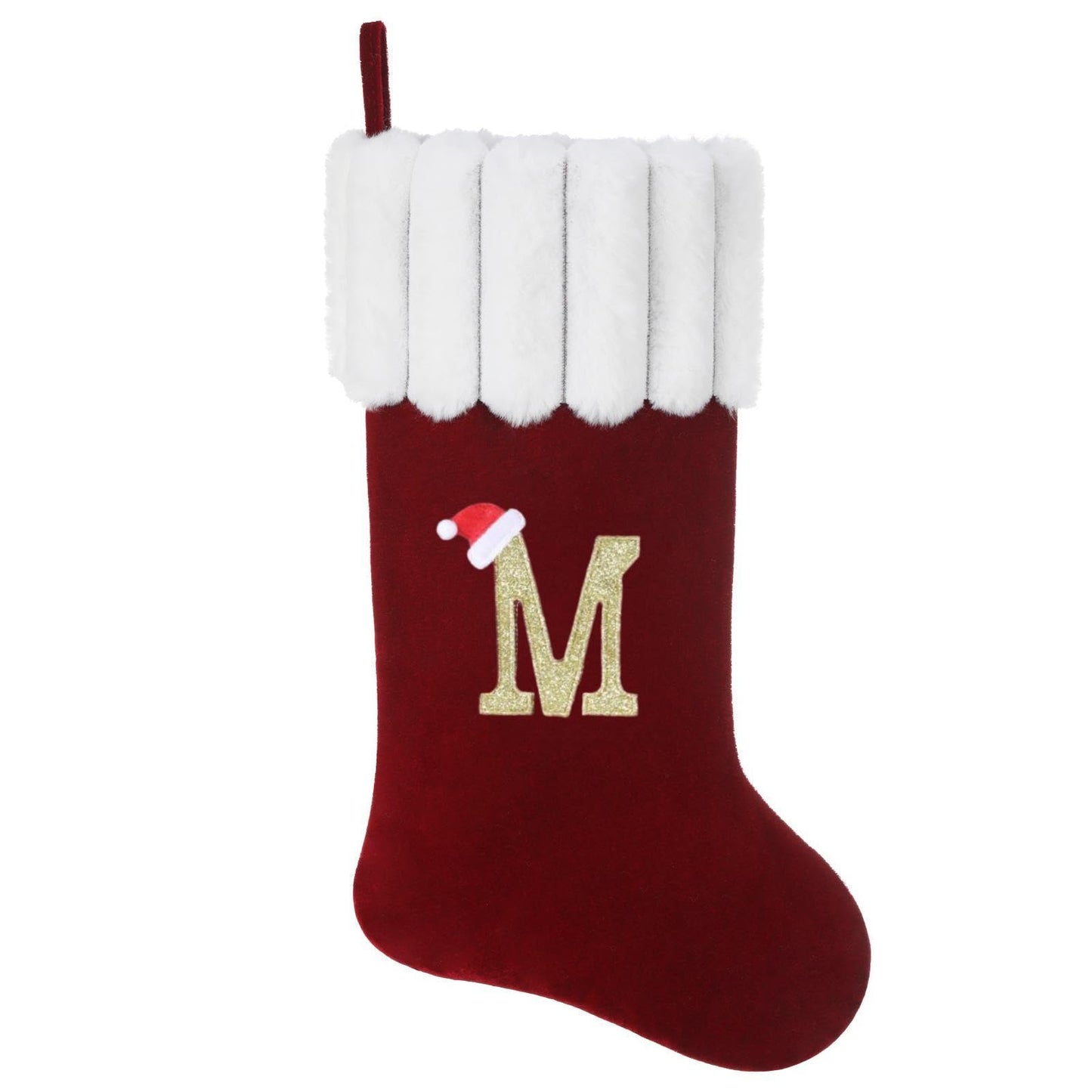 Yehnois 20 Inch Personalized Christmas Stocking,Red Velvet with Embroidered Initial,Holiday Xmas Party Decor Letter M