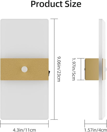 2 Pack Motion Sensor Gold Wall Lights, Morden Cordless Battery Operated LED Wall Lantern, Warm Light Wireless Decorative Gold Wall Sconces for Bedroom Living Room Hallway Garden Garage