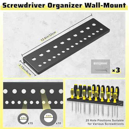 Wall Mount Screwdriver Organizer, Pliers Holder, Hammer Rack, Metal Storage Board, Power Tool Organizer for Workshop Shed Garage Workbench Home, 4 Pcs