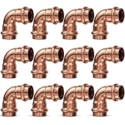 12PK Copper Press Fittings 3/4 inch 90-Degree Elbow Copper Coupling Zero Lead PxP 3/4 inch x 3/4 inch,90 degree Elbow for Plumbing,OD 7/8",Use with Hydraulic Press Fitting Tool