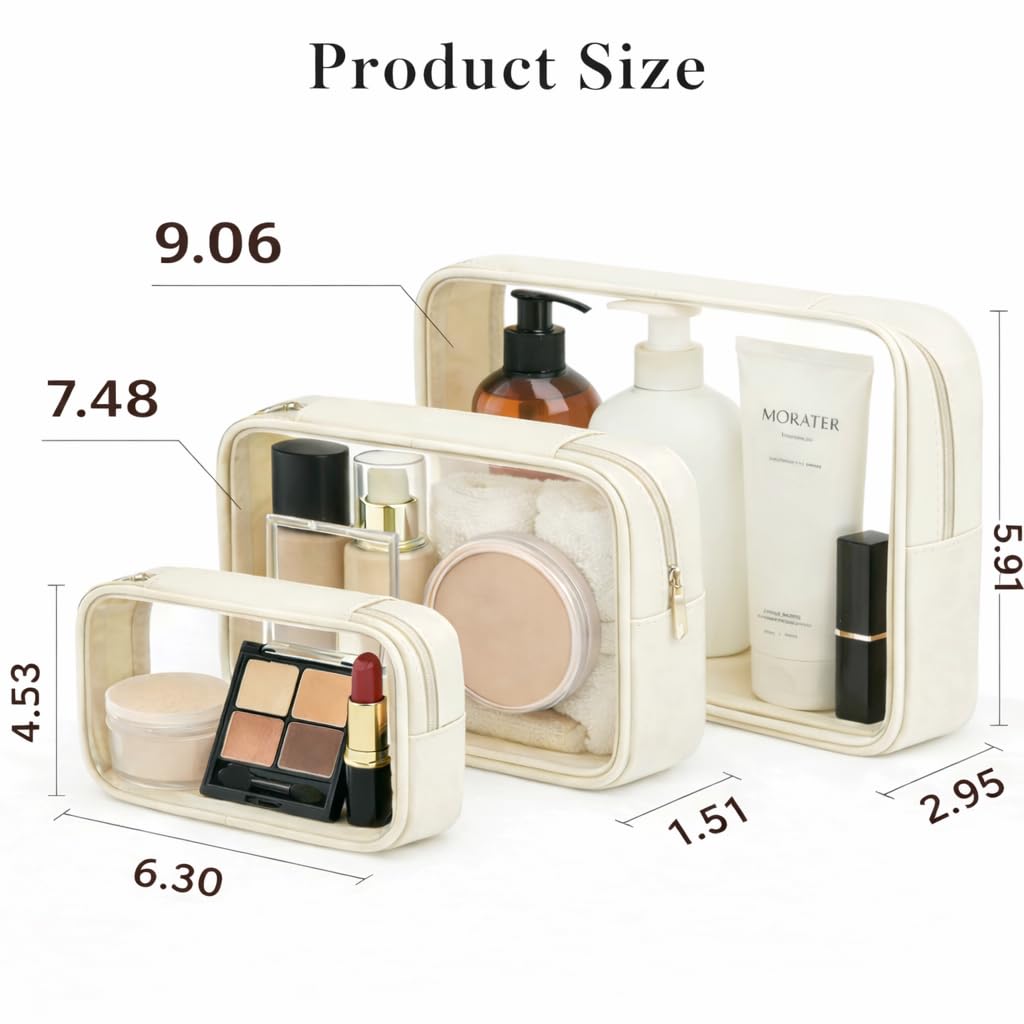 Cozomga Clear Makeup Bags with Zipper, TSA Approved Travel Toiletry Bag,Clear Cosmetic Bag, Waterproof Make Up Bag for Women