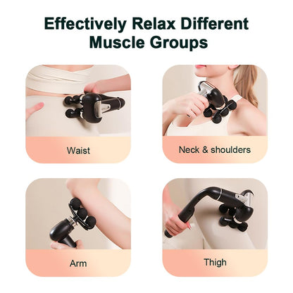 IeBilif Massage Gun with Extension Handle, Handheld Foot Back Neck Shoulder Massager with 6 Adjustable Speeds & Modes and 5 Replaceable Heads for Gym & Home Use, Birthday Gifts for Men
