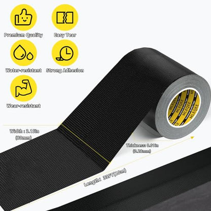Duct Tape Heavy Duty Single Sided, Strong Adhesive High Strength, Waterproof Mesh Tape for Indoor and Outdoor Repairing Sealing Bonding, Easy Use Hand Tearable, 3.15 Inch x 33 Feet, Black