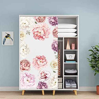 Large Floral Wall Decals, 15 Peonies Flower Set Stickers for Bedroom, Living Room, Nursery, Elegant Floral Decals for Home Decor, Boho Botanical Style