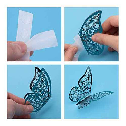 AIEX 24 x 3D Butterfly Ornaments with 3 Different Sizes (Indigo)
