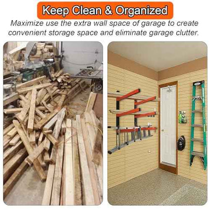 3-Level Lumber Storage Heavy Duty Metal Wall Mount, Wood Tool Box Organizer Rack, Workshop Indoor & Outdoor (4 Pack)