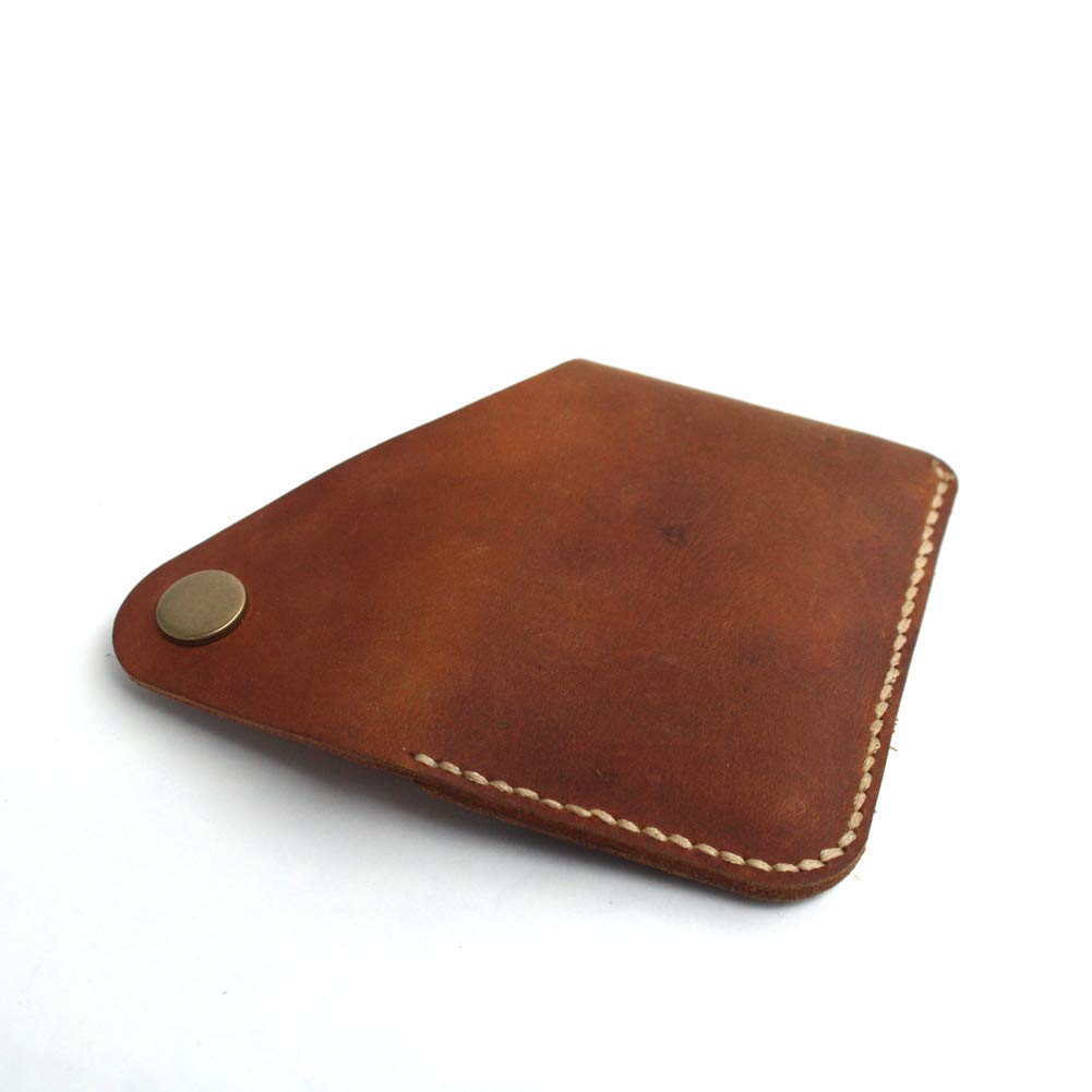 Handmade Genuine Leather Card Holder with Snap Closure - Ultra Slim Minimalist Wallet, Hand-Stitched Compact Front Pocket Card Case for Men & Women (Brown)