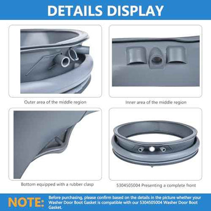 5304505004 for Electrolux Washer Door Boot Seal EFLS617STT0 EFLS627UTT1 EFLS517SIW0 EFLS617SIW0 EFLS527UIW0 ELFW7637AW1 EFLS527UIW1 Compatible with Frigidaire Washer Door Gasket 5304505239 5304516744