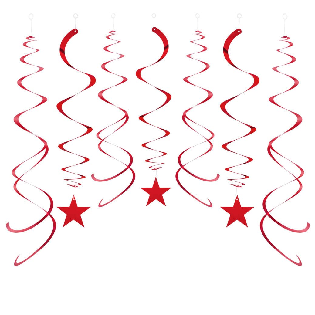 AimtoHome Party Star Swirl Decorations, Red Foil Ceiling Hanging Swirl Decorations with Star, Whirls Decorations for Birthday | Wedding | Anniversary | Graduation Party Supplies, Pack of 30