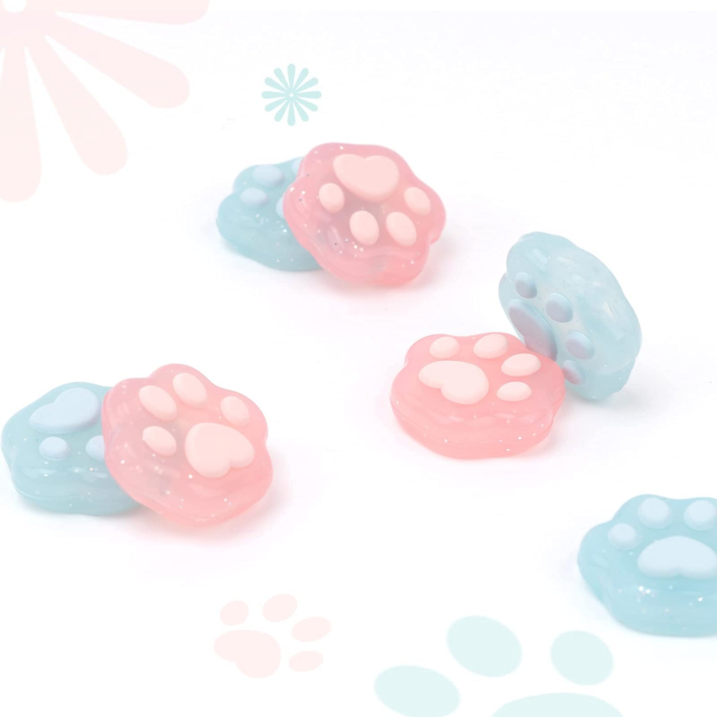 GeekShare Cat Paw Shape Thumb Grip Caps,Soft Silicone Joystick Cover Compatible with Switch/OLED/Switch Lite,4PCS (Glitter)