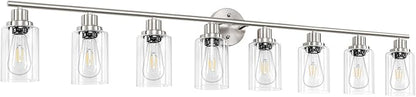 8-Light Brushed Nickel Vanity Lights, Modern Bathroom Light Fixtures with Clear Glass Shade, Wall Lamps for Mirror Kitchen Hallway Cabinet Living Room Sconces Lights - E26