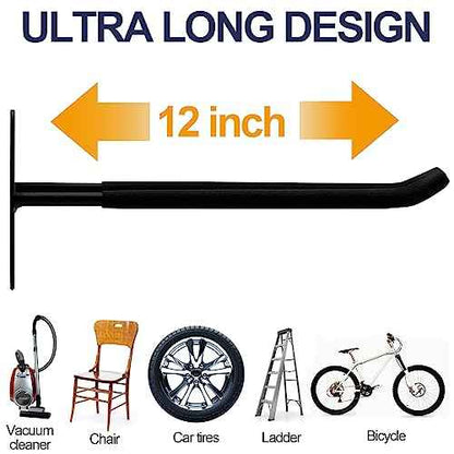 Large Garage Hooks Heavy Duty - 4 Pack 12.2" Long Garage Storage Utility Hooks, Wall Mount Ladder Hanger, Garage Organizer for Hanging Tool, Chairs, Hoses, Garden Tool, Bulk Items, Ropes, etc.