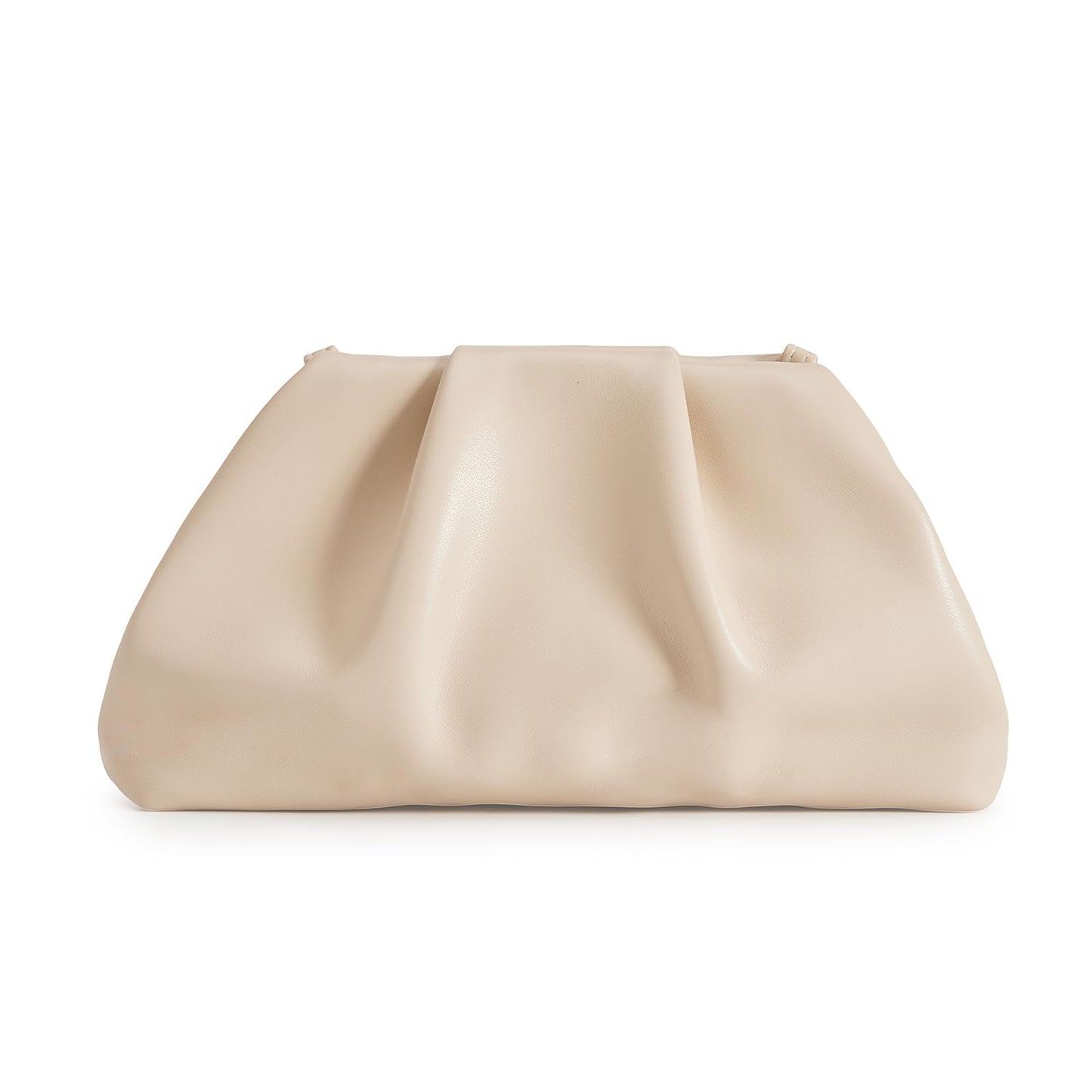 Huralona Dressy Pleated Evening Clutch Chic Soft Vegan Leather Purse Bag Pleated PU Ruched Handbag Adjustable for Women (Nude)