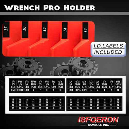 46PC Red Magnetic Wrench Organizers Set for Tool Storage - Modular Wrench Holders with Metric & SAE Labeled Slots, Extra Strength Magnet Base - Workshop & Home Toolbox Organization Gift