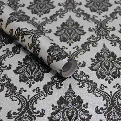 17.7" x118" Peel and Stick Wallpaper Black Wall Paper for Bedroom Damask Gothic Wallpaper Black Contact Paper for cabiner Shelf Liner Furniture Decorative Wall Vinyl