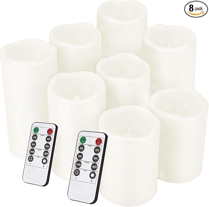 salipt Flameless Candle, LED Waterproof Candles Set of 8 (D 3'' X H3''3''4''4''5''5''6''6'') Battery Operated Candles,Flameless Candles,Resin Plastic,Indoor Outdoor Use,White