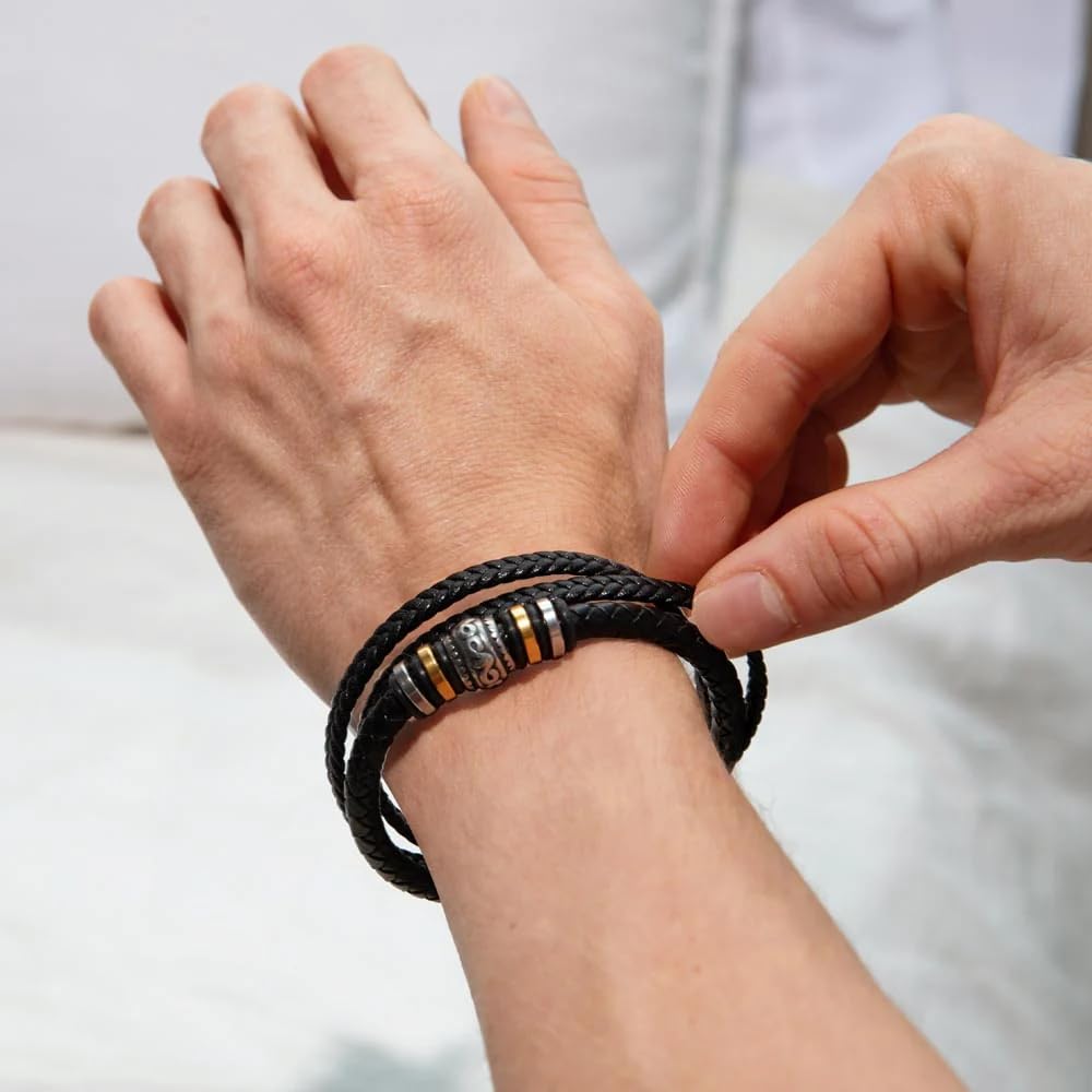 LIU JUN To My Son Grandson Bracelet From Mom Grandma, Infinity Knot Love You Forever Linked Together Handmade Leather Cuff Mens Birthday Weave Gift Jewelry (Love You Forever)