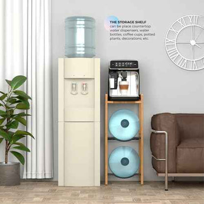 5 Gallon Water Jug Holder with Top Shelves, Natural Solid Wood Water Dispenser Stand 31"H, 3-Tiers 5 Gallon Water Jug Stand, Water Cooler Jug Rack, 5 Gallon Water Bottle Holder with 2 Slot & Top Shelf