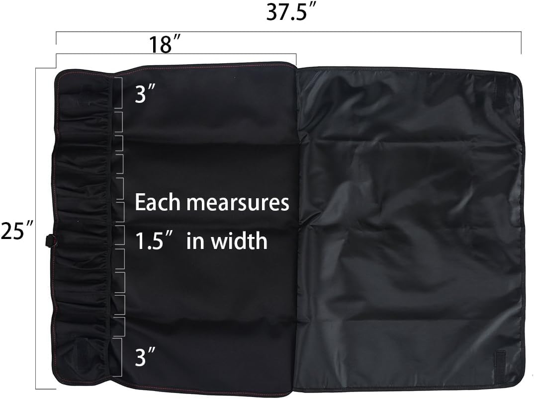 Tosnail Chef Knife Case Roll Bag with 21 Slots & 1 Large Zipper Pocket, Easy Carry Handle and Shoulder Strap - Black