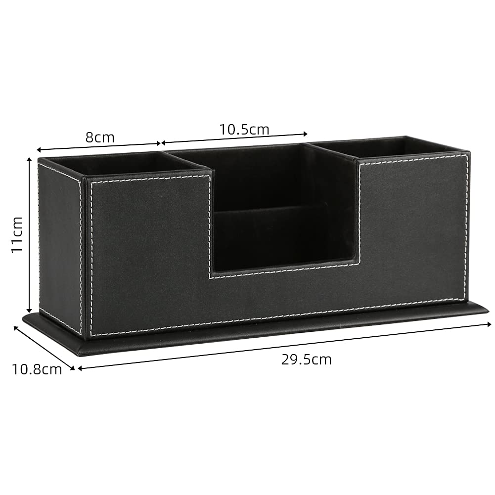 KINGFOM Office Supplies Desk Organizer PU Leather Storage Box 4 Divided Compartments for Pen Business Card Remote Control Mobile Phone Cosmetics Collection Holder (Black)