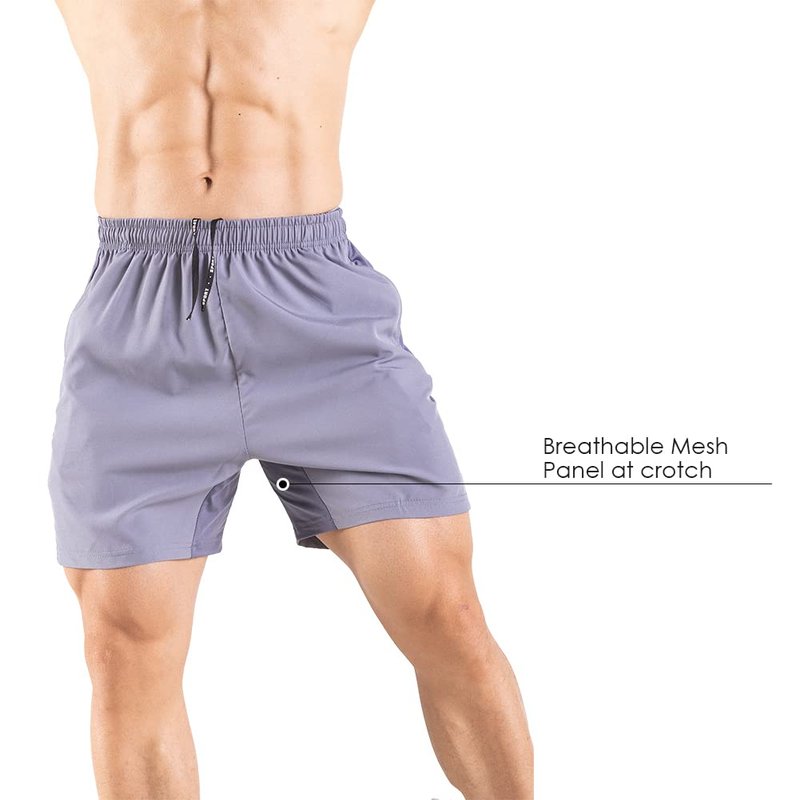 Gaglg Men's 5" Running Shorts 2 Pack Quick Dry Athletic Workout Gym Shorts with Zipper Pockets Black/Gray,Small