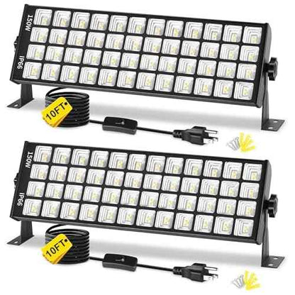150W LED Shop Light, 18000LM 6000K Daylight White Super Brighter, IP66 Waterproof Garage Light with 10 FT Cord & On/Off Switch, Bay Lighting for Workshop Yard Garage Warehouse, 2 Pack