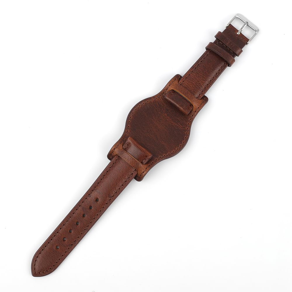 Onthelevel Leather Cuff Watch Strap 18mm 19mm 20mm 21mm 22mm Vintage Genuine Leather Bund Watch Band with Mat for Men