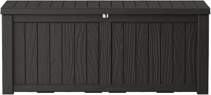 TARKARI 150 Gallon Lockable Resin Deck Box, Waterproof & UV-Resistant Outdoor Storage Box for Outdoor Cushion Storage, Garden Tools & Pool Accessories Storage, Black