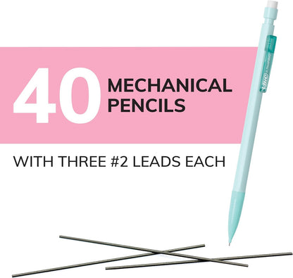 BIC Xtra Smooth Mechanical Pencil with Erasers, 0.7 mm Point, Refillable, 40-Count Pack
