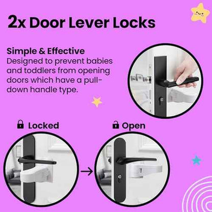 Booboo (42 Pack) Child Safety Baby Proofing Kit | x10 Cabinet Drawer Locks, x10 Corner Guards, x20 Outlet Covers, x2 Door Lever Lock | Baby Proof Your Home & Kitchen with No Trapped Fingers