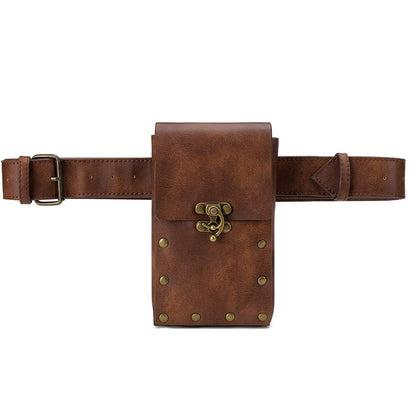 Belt Pouch Waist Bag Fanny Pack Medieval Vintage Leather Pouch Cellphone Holder Holster Carry Belt Purse Pocket Casual Hiking Festival Renaissance Faire Costume Props Travel Wallet (Brown)