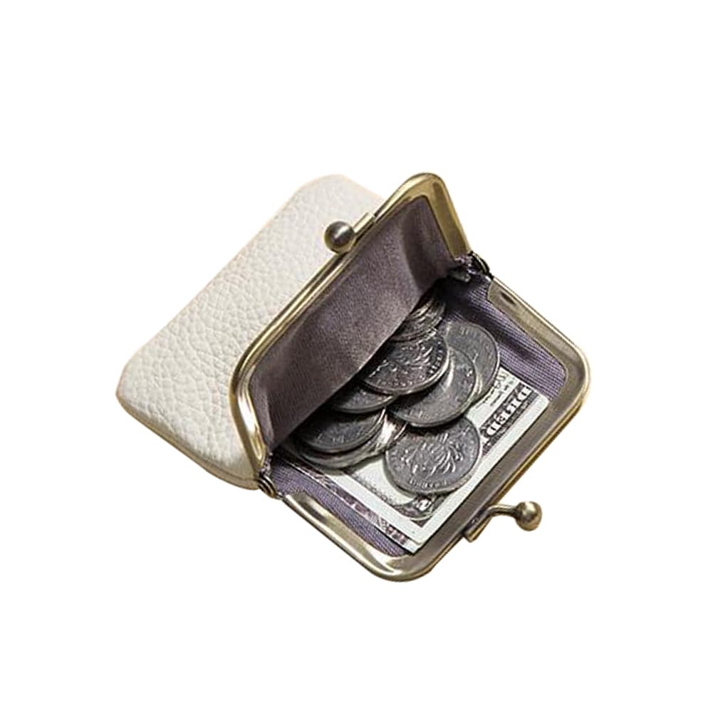 ZZHAOYI Women Genuine Leather Clutch Coin Purse Mini Kiss Lock Change Purse Wallet Slim Retro Coin holder Purse (White)