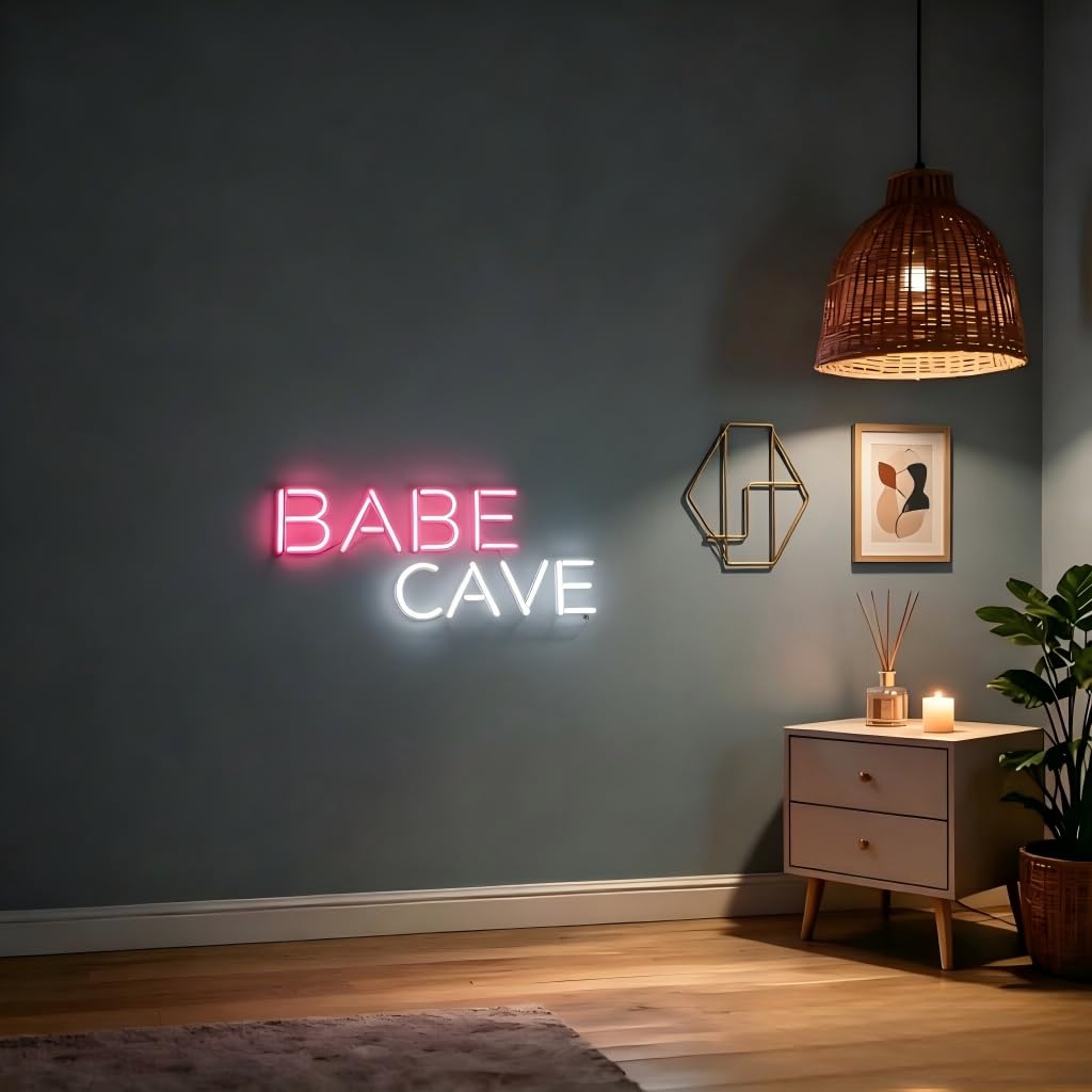 Neonawall Babe Cave Neon Sign for Wall Decor Pink Light Up Letters Led Sign Birthday Party Gifts Led Decorative Night Signs Girl’s Room Decorations Christmas Gift for Friend Family Home Bedroom