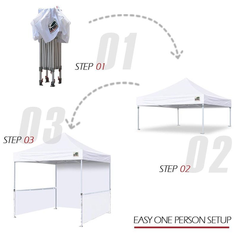 Eurmax USA 10'x10' Pop-up Booth Canopy Tent Commercial Instant Canopies with 1 Full Sidewall & 2 Half Walls and Roller Bag, with 4 SandBags + 2 Cross-Bar (White)