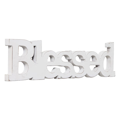 Sintosin Farmhouse Wood Blessed Sign for Table 15", Hanging Distressed White Wall Decoration, Rustic Blessed Signs for Home Decor, Thanksgiving Christmas Signs Decor for Living Room