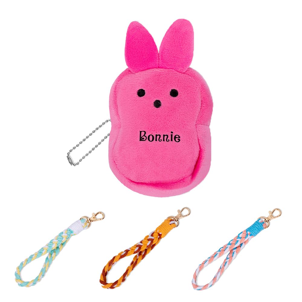 BYFDIY Custom Name Easter Bunny Wallets With Wrist Strap For Girls Boys Plush Small Coin Purse Backpack Keychain Wallet For Women Daughter Son Easter Gifts