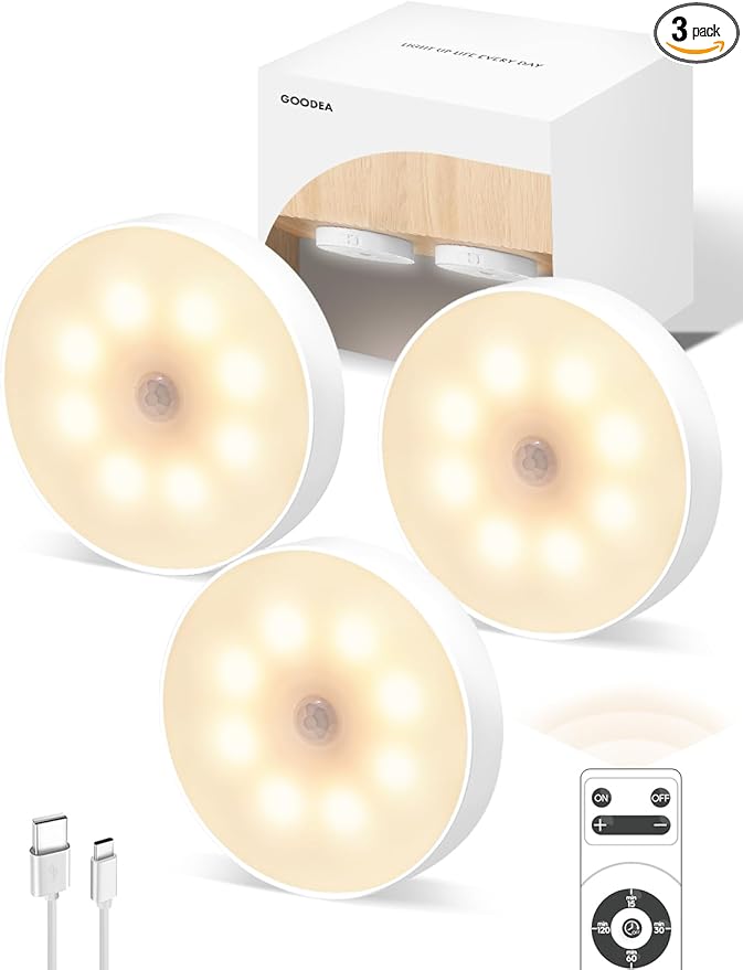 Led Under Cabinet Lights, Motion Sensor Rechargeable Light, 1000mAh Puck Lights with IR Remote, Under Counter Lights for Kitchen,cabinets,Closet,Stairs Indoor